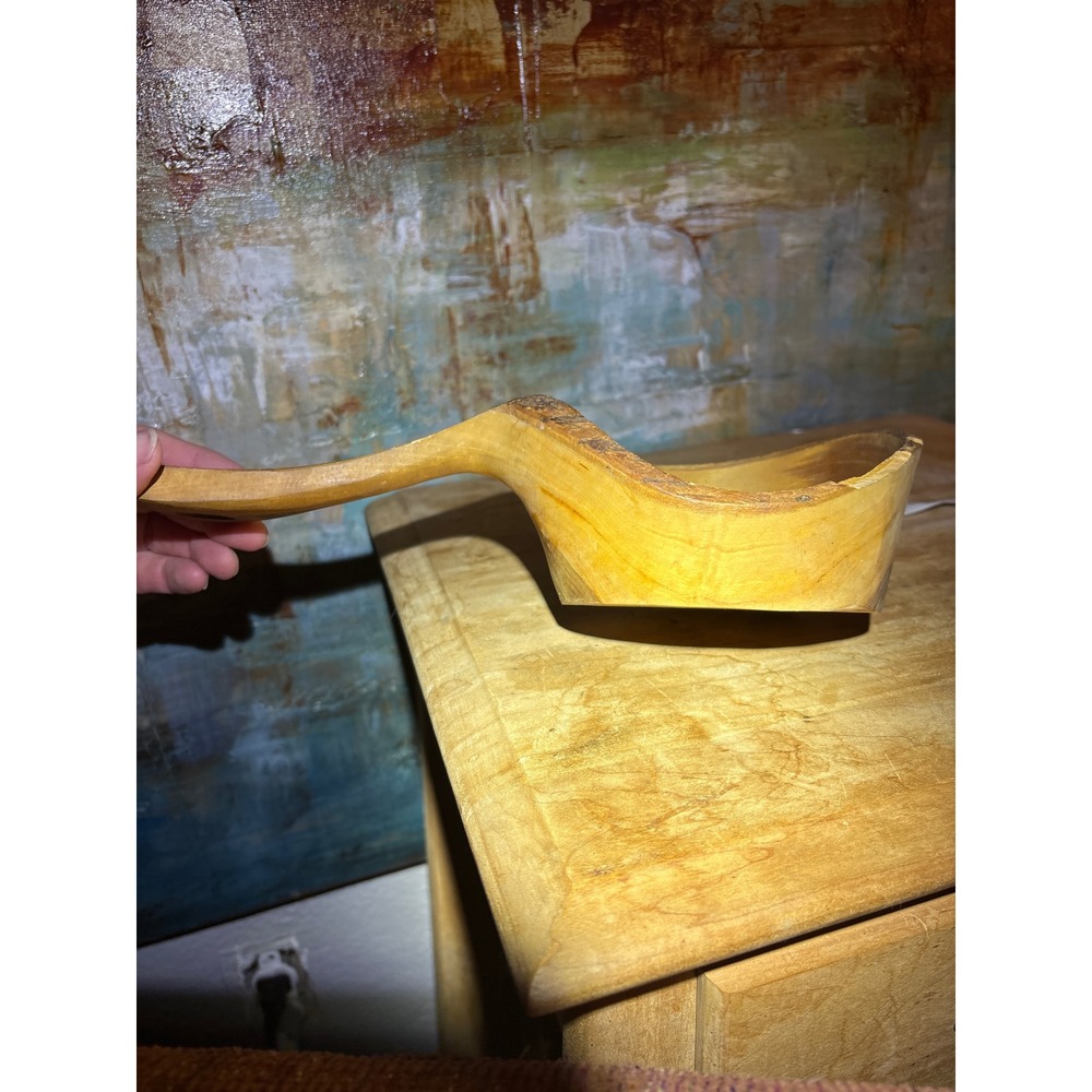 Vintage Hand Carved Wooden Scoop Bowl Live Edge Rustic Primitive Kuksa Style - Picture 4 of 9